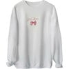 Women's Embroidered Bow Stitch Front Long Sleeve Sweatshirt, White - Sweatshirts - 1 - thumbnail