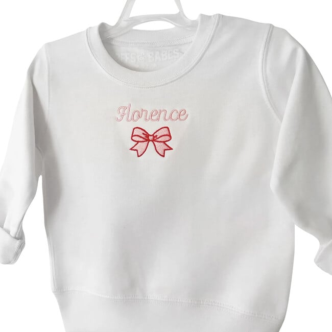 Embroidered Bow Stitch Front Long Sleeve Sweatshirt, White - Sweatshirts - 2