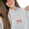 Women's Embroidered Bow Stitch Front Long Sleeve Sweatshirt, White - Sweatshirts - 3