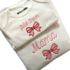 Baby Embroidered Bow Stitch Long Sleeve Bodysuit, White - Onesies - 4