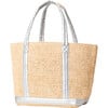 Women's Medium Raffia Tote, Matte Silver - Bags - 2