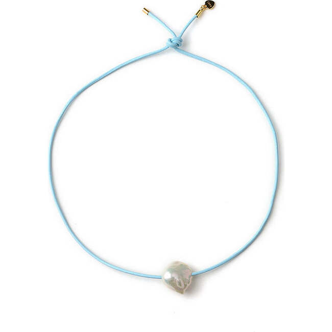 Women's Pearl Leather Cord Necklace, Sky Blue