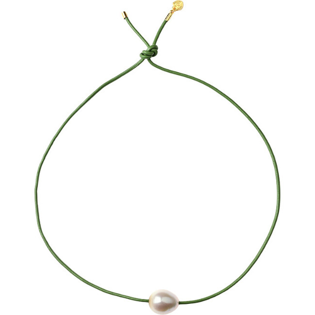 Women's Pearl Leather Cord Necklace, Palm Green