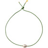 Women's Pearl Leather Cord Necklace, Palm Green - Necklaces - 1 - thumbnail