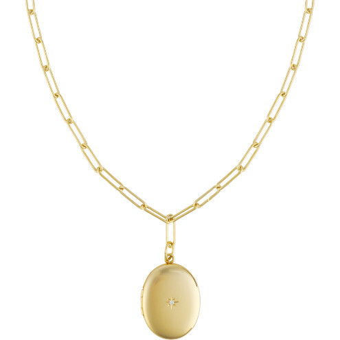 Women's Oval Locket Diamond Accent Necklace, Gold