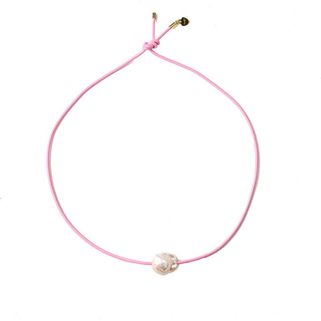 Women's Pearl Leather Cord Necklace, Ballet Pink