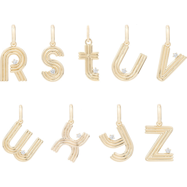 Women's Groovy Diamond Initial Charm - Charms - 6