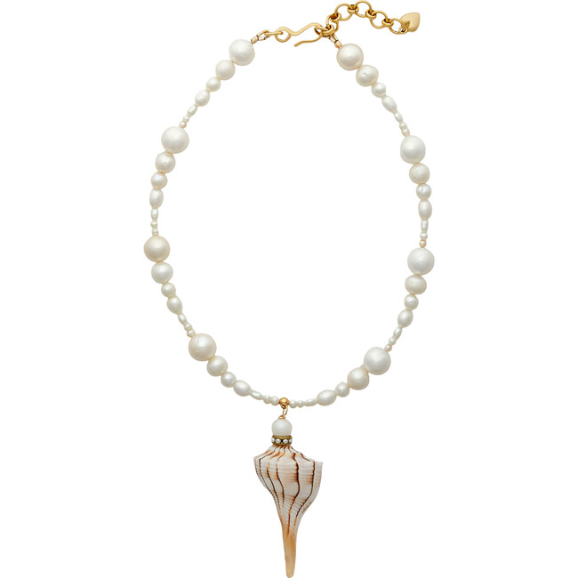Women's Seaside Whelk Shell Hang Necklace, Pearl