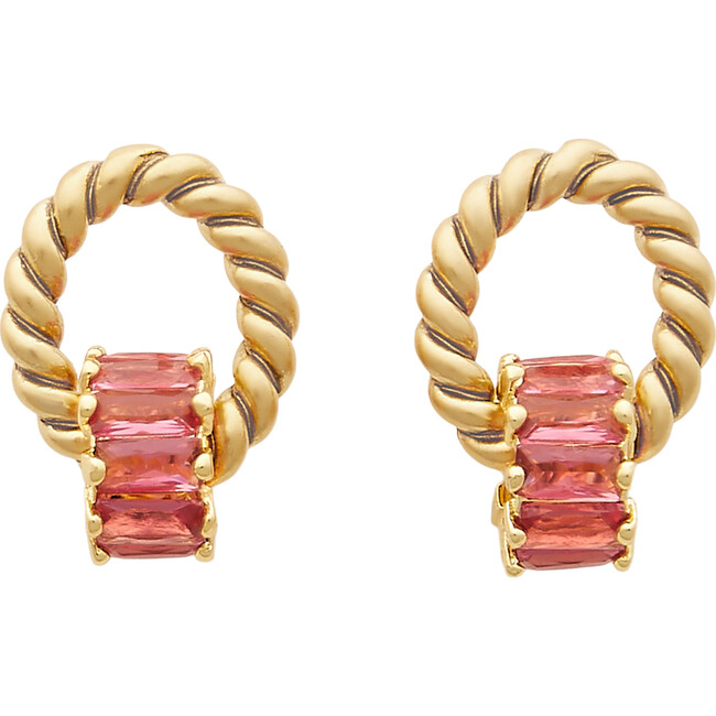 Women's Promise Twisted Topper Crystal Baguette Earrings, Fuschia