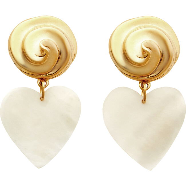 Women's Rainey Swirl Topper Heart Hang Earrings, Gold & MOP