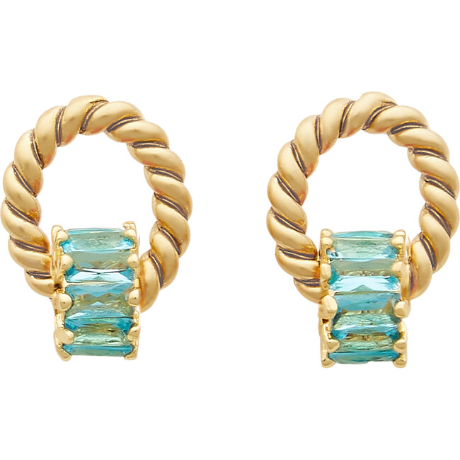Women's Promise Twisted Topper Crystal Baguette Earrings, Aqua