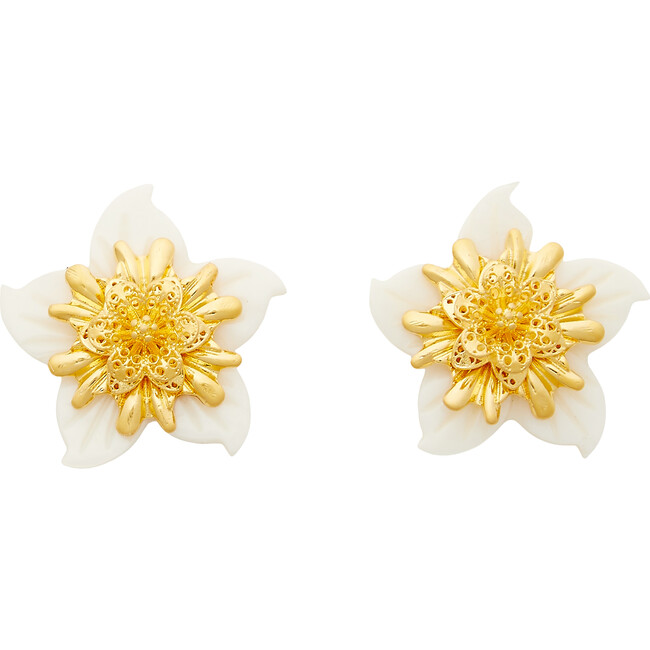 Women's Lark Flower Earrings, MOP & Gold