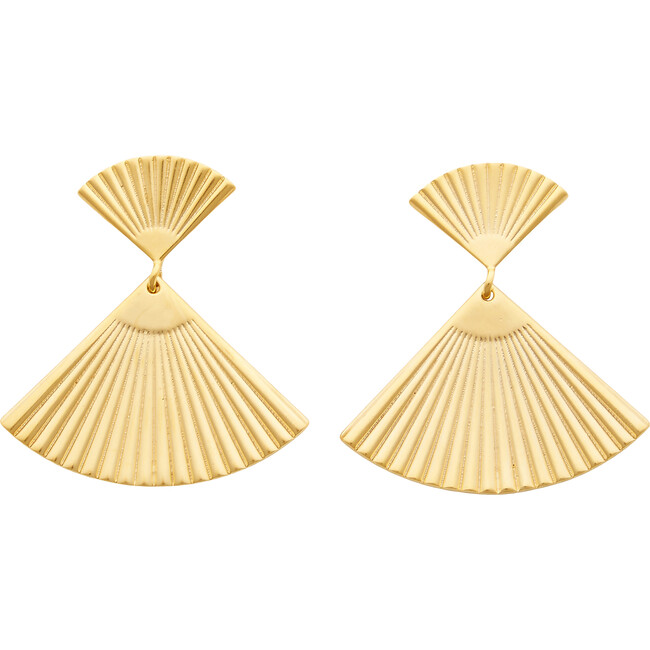 Women's Mini Reign Textured Fan Hang Earrings, Gold