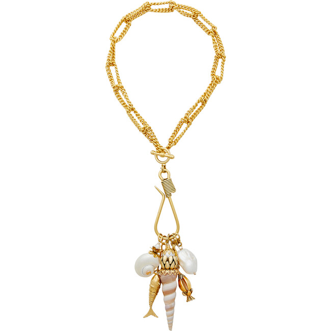 Women's Haven Fish Hook Charm Chain Link Necklace, Gold & Shell