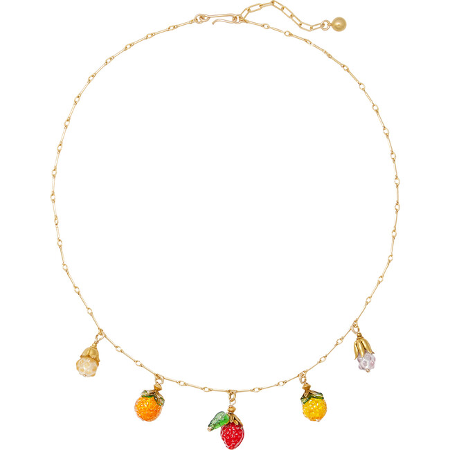 Women's Fruit Salad Charm Bar Chain Necklace, Gold & Multicolors