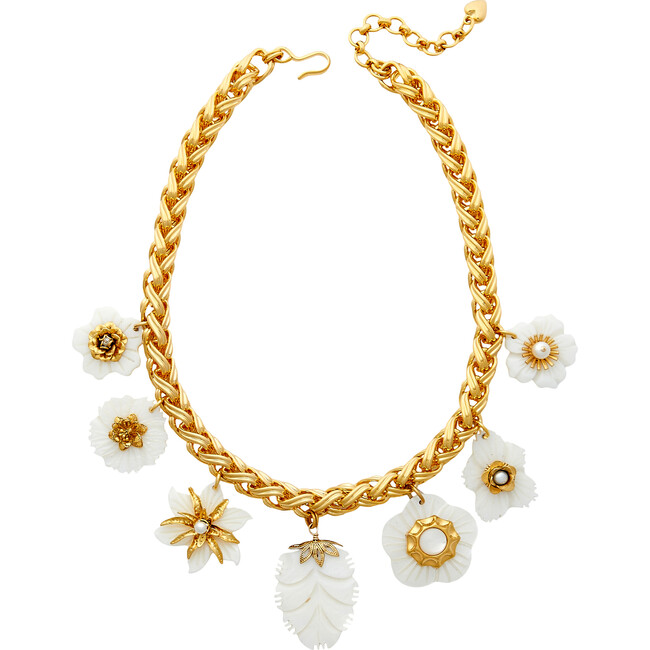 Women's Freya Flower Charms Chain Necklace, Gold & MOP