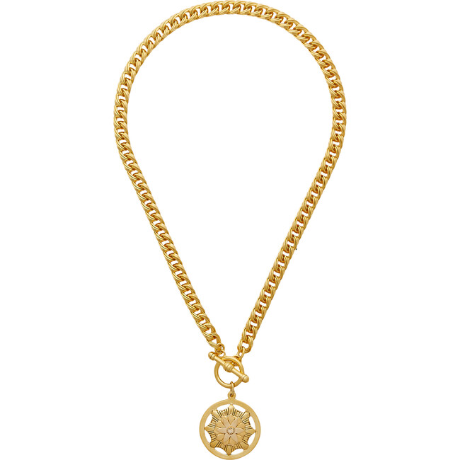 Women's Dorris Flower Medallion Pendant Chain Necklace, Gold