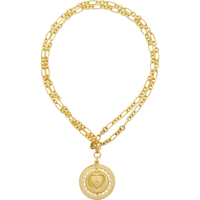 Women's Be Mine Heart Medallion Pendant Chain Link Necklace, Gold