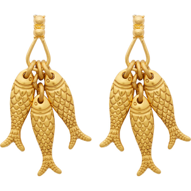 Women's School Of Fish Handmade Earrings, Gold