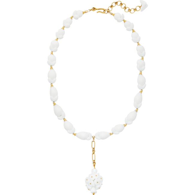 Women's Seychelles Glass Beads Adjustable Hook Necklace, Gold & White