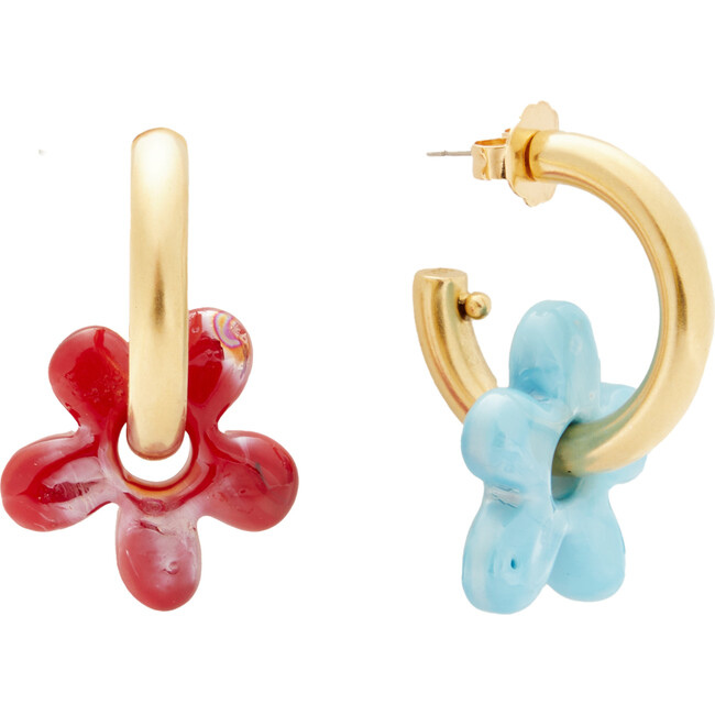 Women's Daydream Hoops Handmade Earrings, Cherry & Aqua