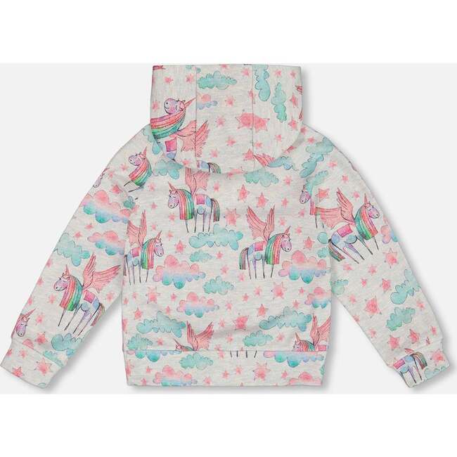 Unicorn Print Shiny French Terry Hoodie, Gray Mix - Sweatshirts - 4