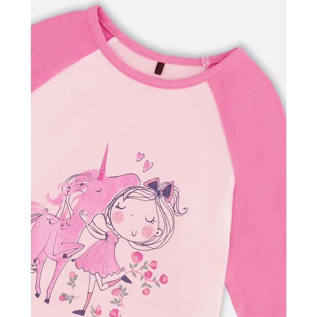 Unicorn Print Long Raglan Sleeve Baseball Top, Pink - T-Shirts - 4