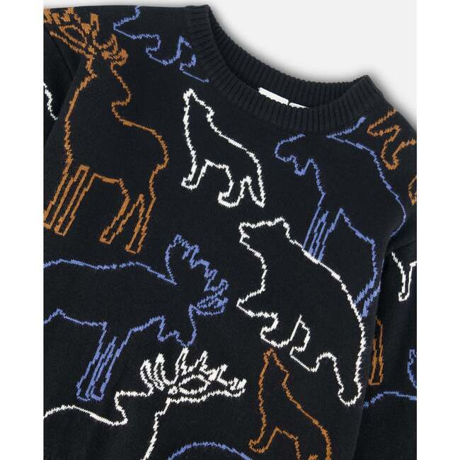 Sweater With Intarsia Animal Forest, Black - Sweaters - 4