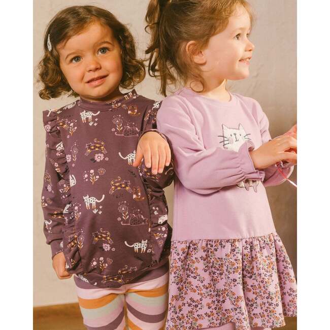 Super Soft Long Sleeve Mini Flowers Print Skirt Dress, Lilac - Dresses - 3