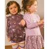 Super Soft Long Sleeve Mini Flowers Print Skirt Dress, Lilac - Dresses - 3