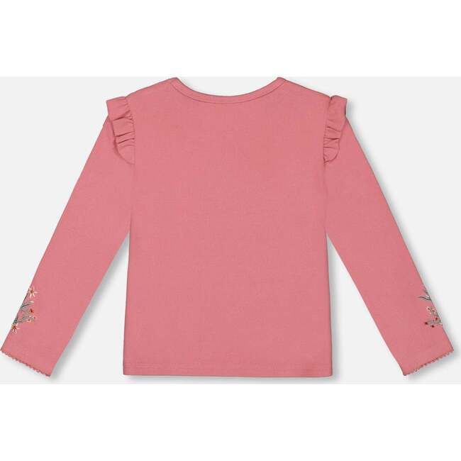 Super Soft Embroidered Brushed Rib Long Sleeve T-Shirt, Light Pink - T-Shirts - 4