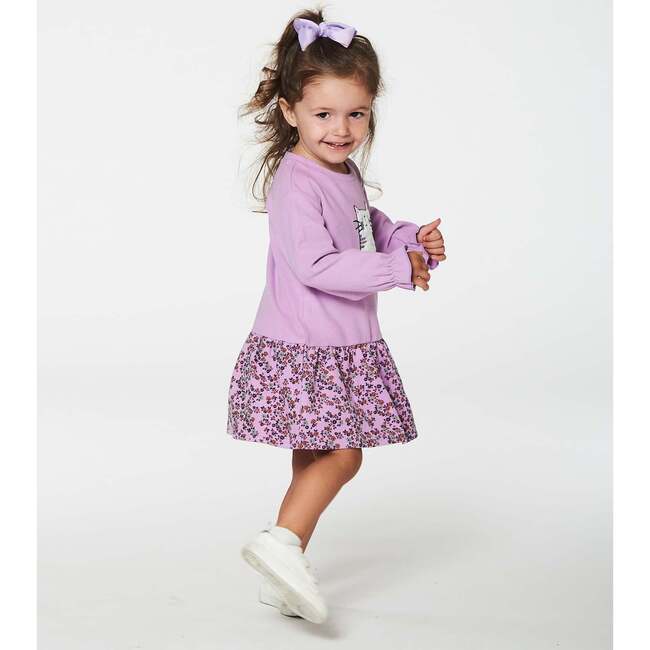 Super Soft Long Sleeve Mini Flowers Print Skirt Dress, Lilac - Dresses - 4