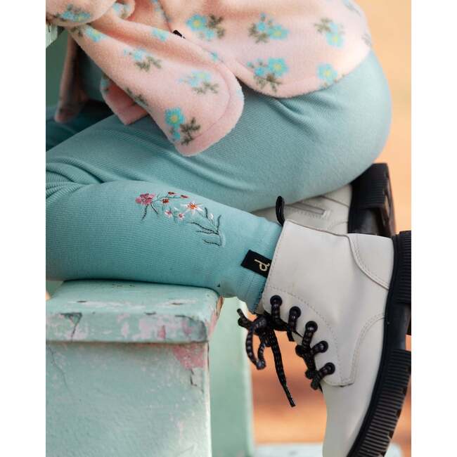 Super Soft Embroidered Brushed Rib Leggings, Light Blue - Leggings - 2