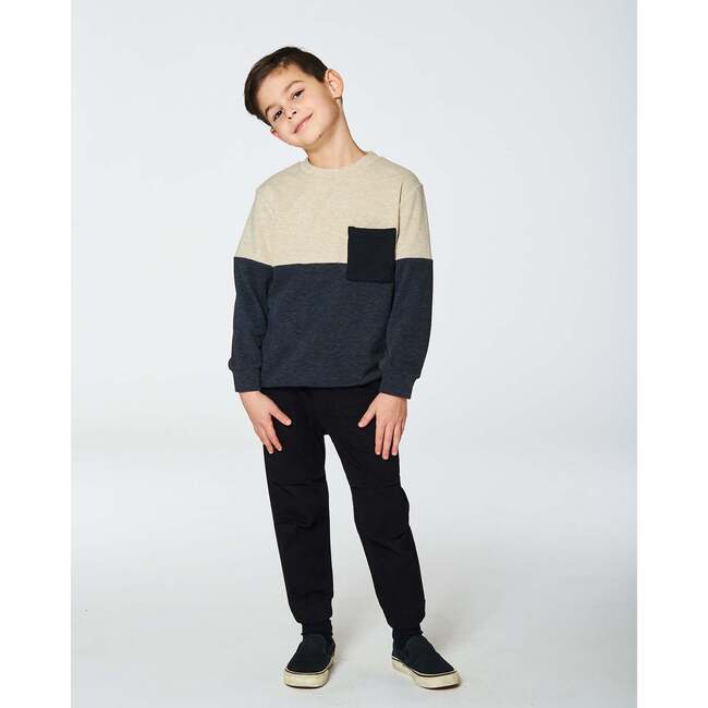 Super Soft Color-Block Quilted Pocket Top, Beige & Black - T-Shirts - 3