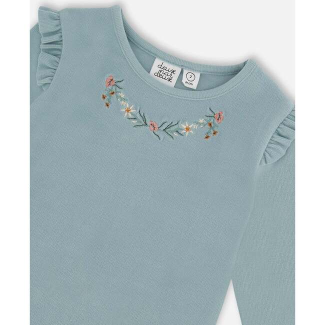 Super Soft Embroidered Brushed Rib Long Sleeve T-Shirt, Light Blue - T-Shirts - 5