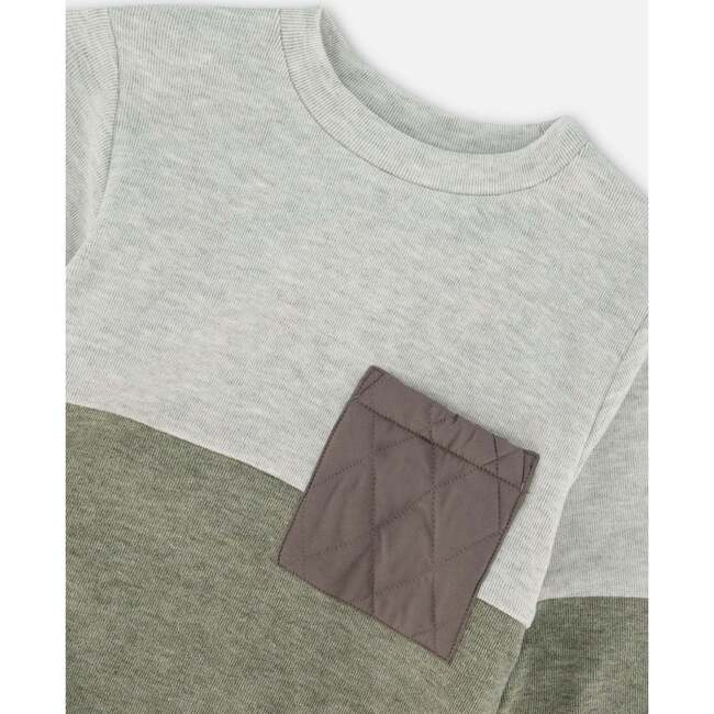 Super Soft Color-Block Quilted Pocket Top, Gray & Sage - T-Shirts - 4