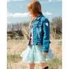 Sequin Unicorn Back Ruffle Hem Stretch Jacket, Denim - Jackets - 2