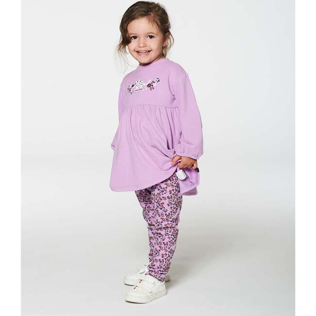 Ruffle Long Sleeve Tunic & Mini Flowers Print Leggings Set, Lilac - Mixed Apparel Set - 2