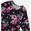 Roses Print Round Neck Long Sleeve Pockets Dress, Black - Dresses - 4