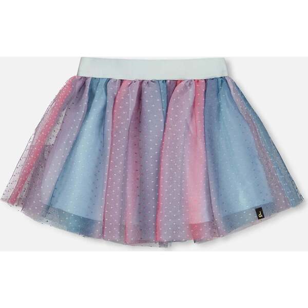 Vertical Striped Tulle Skirt, Gradient Blue, Pink, Mauve Deux