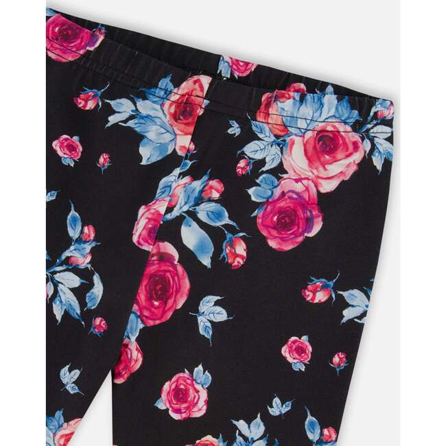 Roses Print Leggings, Black - Leggings - 4