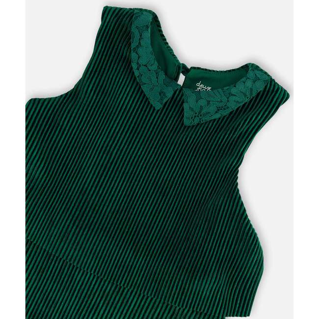 Ribbed Eyelet Collar Sleeveless Tiered A-Line Dress, Forest Green - Dresses - 4