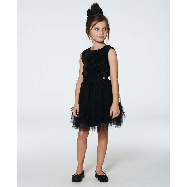 Ribbed Bodice Sleeveless Tulle Skirt Dress, Black - Dresses - 3