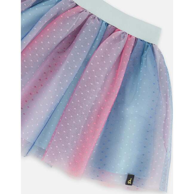 Vertical Striped Tulle Skirt, Gradient Blue, Pink, Mauve - Skirts - 5