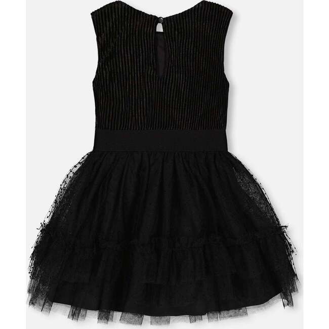 Ribbed Bodice Sleeveless Tulle Skirt Dress, Black - Dresses - 4