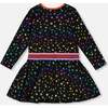 Rainbow Star Print Long Sleeve Foil Dress, Black - Dresses - 3