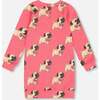 Pug Print Long Sleeve Fleece Dress With Pocket, Magenta - Dresses - 3