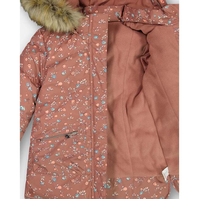 Puffy Long Coat, Dusty Pink With Small Flowers - Jackets - 3