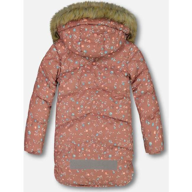 Puffy Long Coat, Dusty Pink With Small Flowers - Jackets - 4