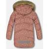 Puffy Long Coat, Dusty Pink With Small Flowers - Jackets - 4